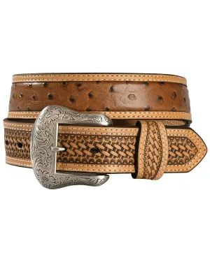 Mens Nocona Ostrich Print Leather Belt - Tan