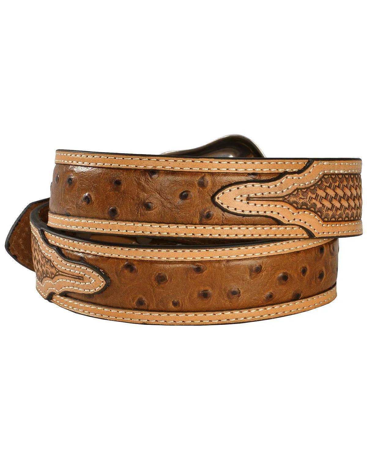 Mens Nocona Ostrich Print Leather Belt - Tan
