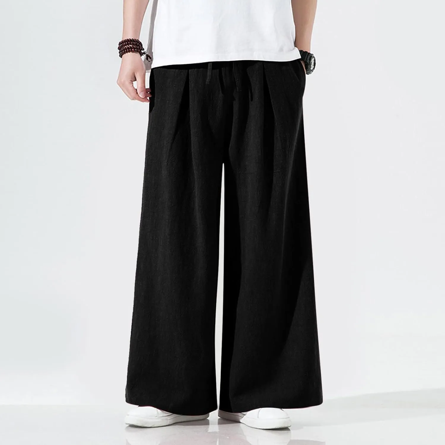 Mens Wide Leg Casual Yoga Harem Pants Linen Hip Hop Hippie Joggers Pants Big and Tall Loose Fit Straight-Leg Trousers