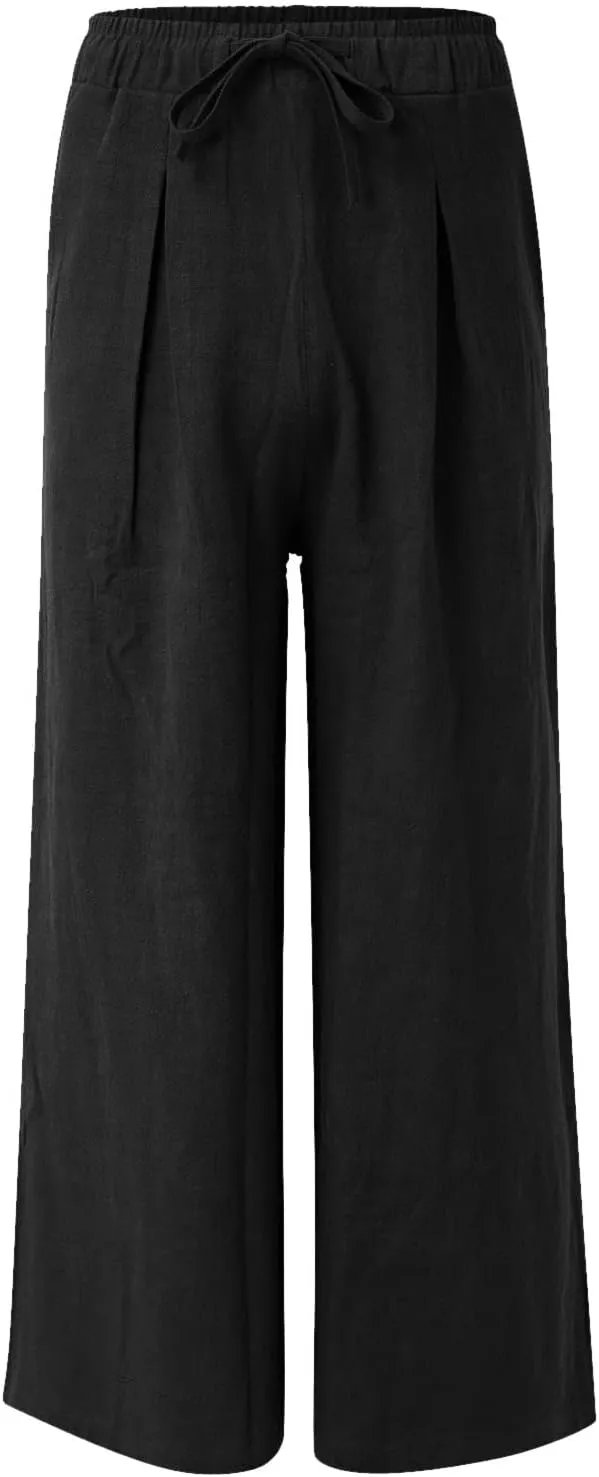 Mens Wide Leg Casual Yoga Harem Pants Linen Hip Hop Hippie Joggers Pants Big and Tall Loose Fit Straight-Leg Trousers