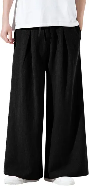 Mens Wide Leg Casual Yoga Harem Pants Linen Hip Hop Hippie Joggers Pants Big and Tall Loose Fit Straight-Leg Trousers