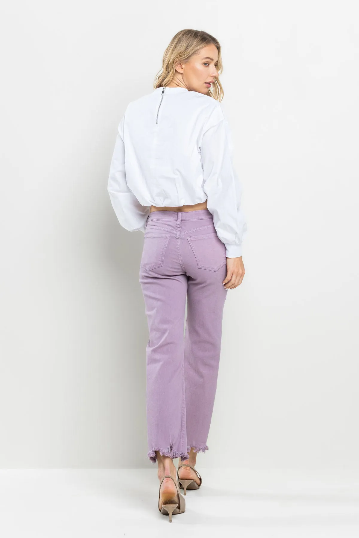 MID RISE STRAIGHT JEANS IN ELDER BERRY WITH FRAYED HEM / SP-P10626EB