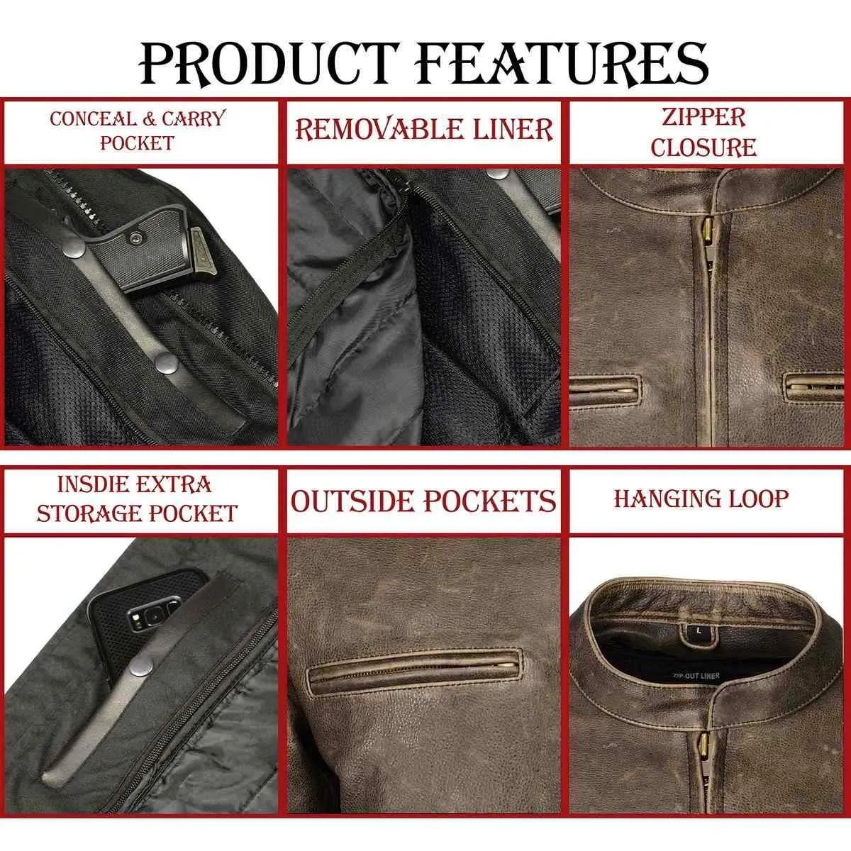 Milwaukee Leather MLM1503 Men's Distress Brown Racer Vented Moto Jacket