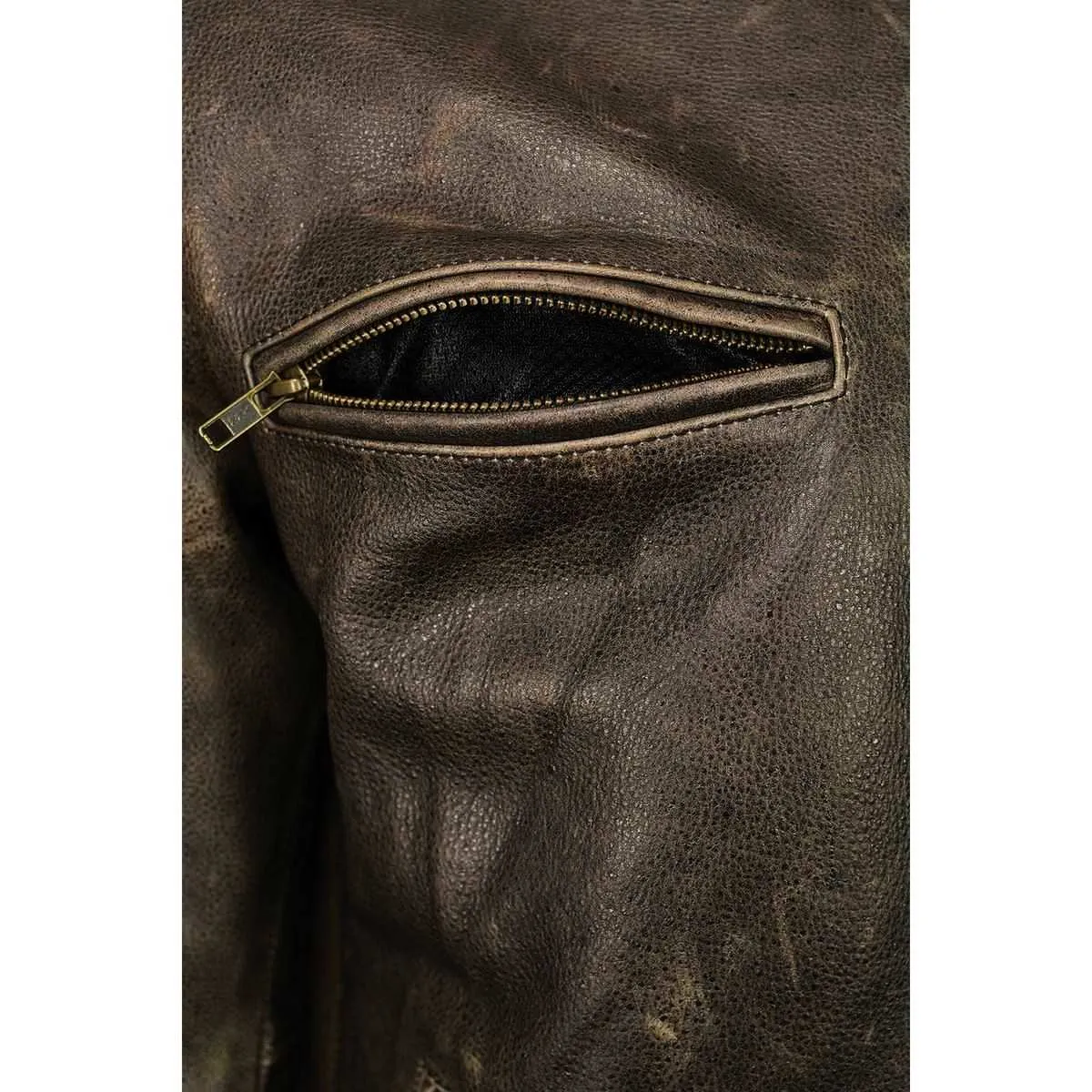 Milwaukee Leather MLM1503 Men's Distress Brown Racer Vented Moto Jacket