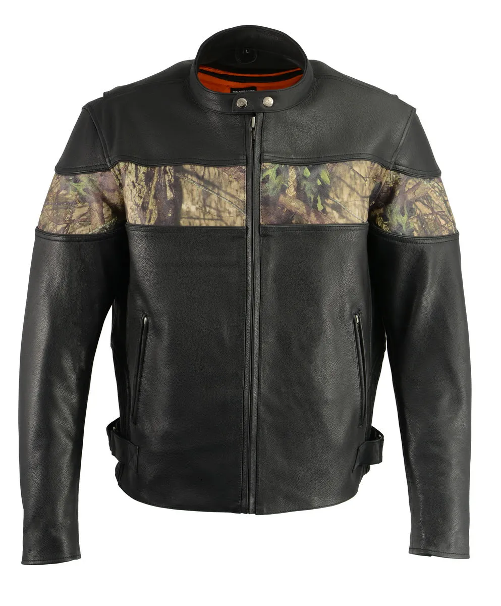 Milwaukee Leather MLM1595 Men's 'Jungle Mossy' Side Stretch Leather Motorcycle Racer Jacket