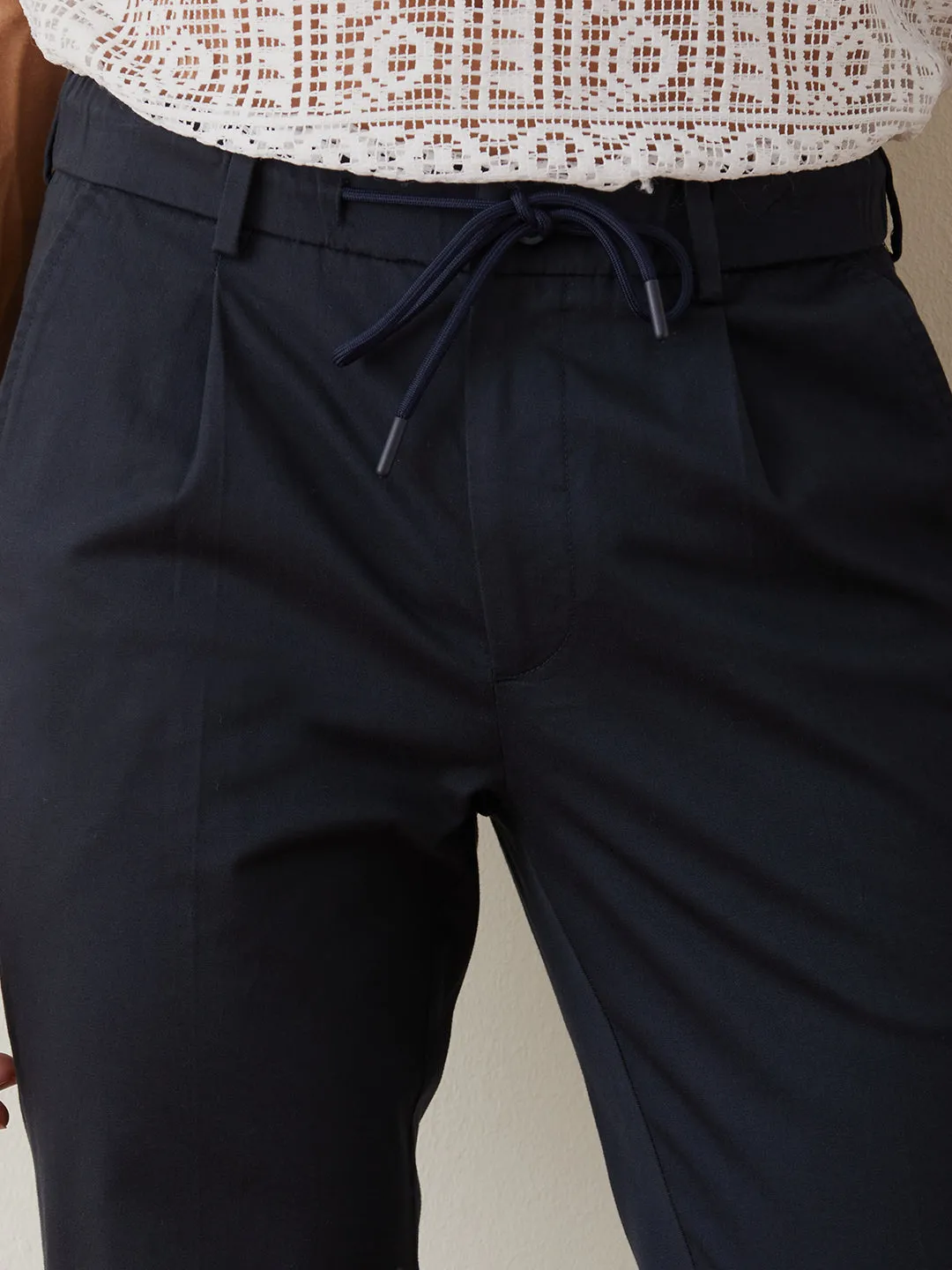 Navy Plain Cotton Loose Pants