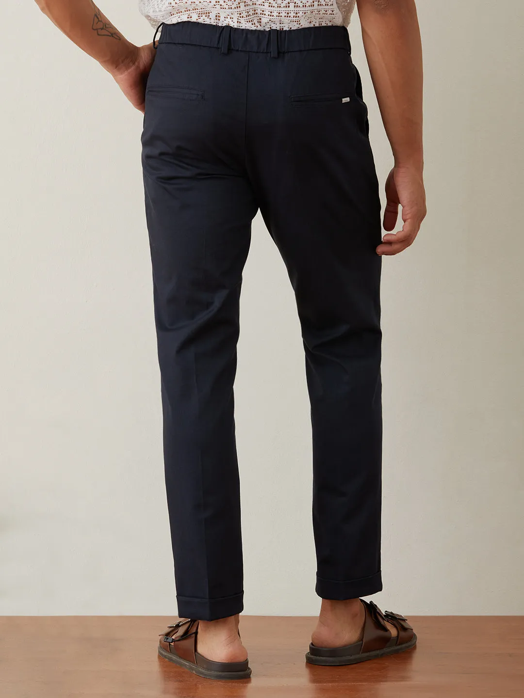 Navy Plain Cotton Loose Pants