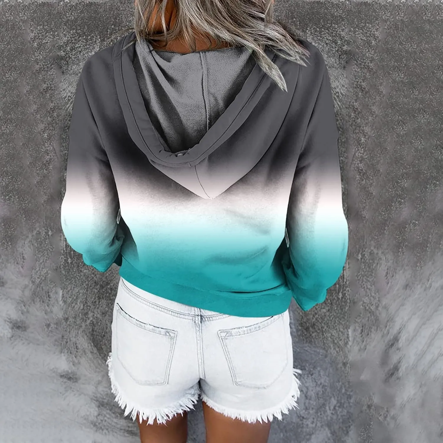nerohusy Women Casual Button Pullover Sweatshirt V Neck Hoodies Oversized Hooded Tops with Pockets Tie Dye Long Sleeve