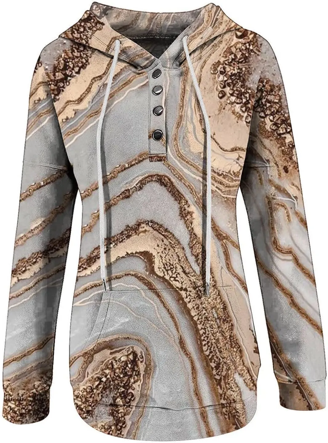 nerohusy Women Casual Button Pullover Sweatshirt V Neck Hoodies Oversized Hooded Tops with Pockets Tie Dye Long Sleeve
