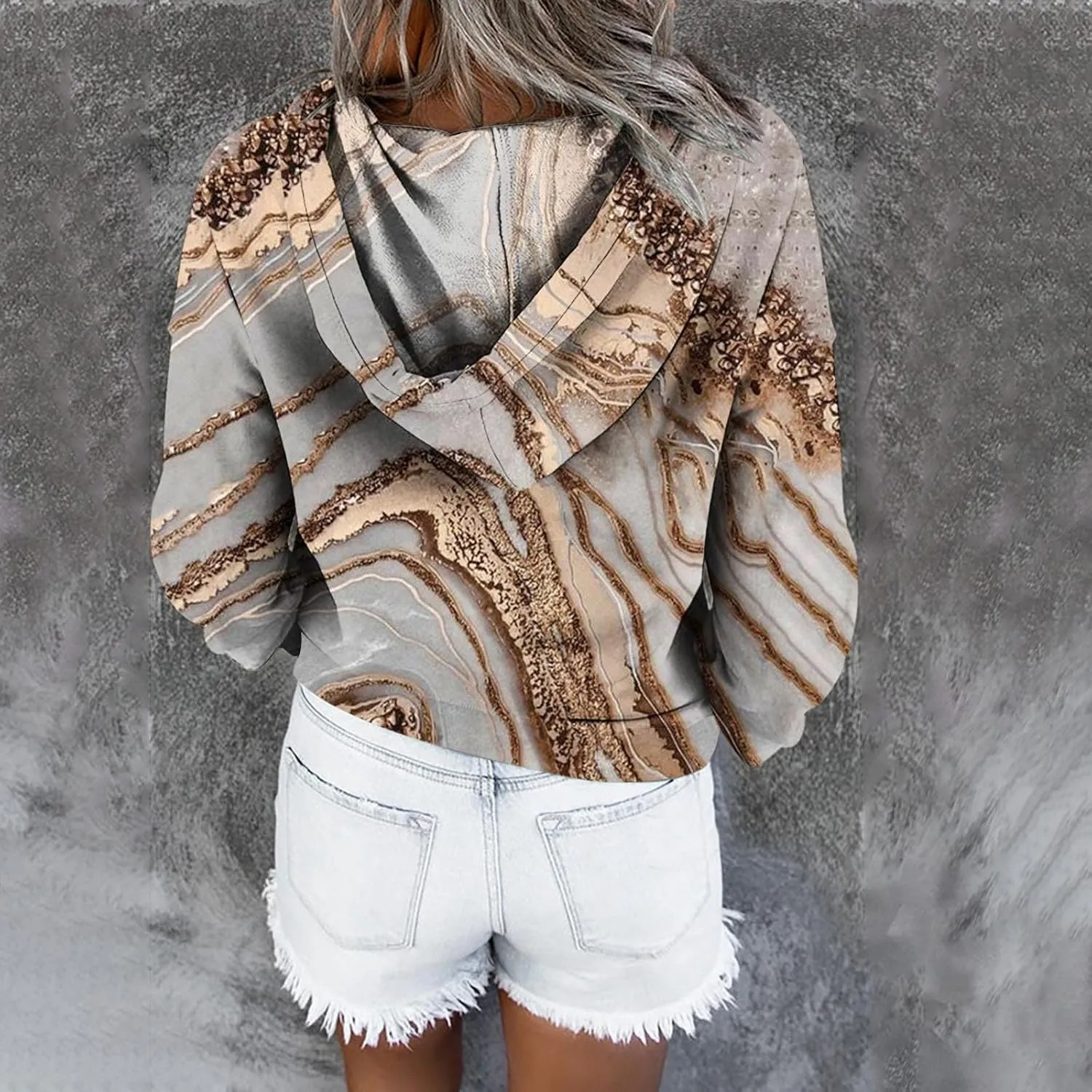nerohusy Women Casual Button Pullover Sweatshirt V Neck Hoodies Oversized Hooded Tops with Pockets Tie Dye Long Sleeve