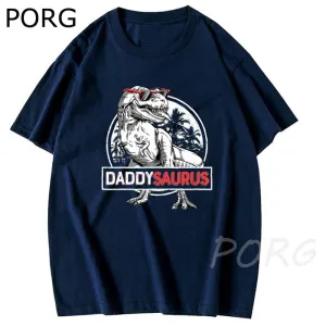 New Summer Men Loose T-shirt Daddysaurus