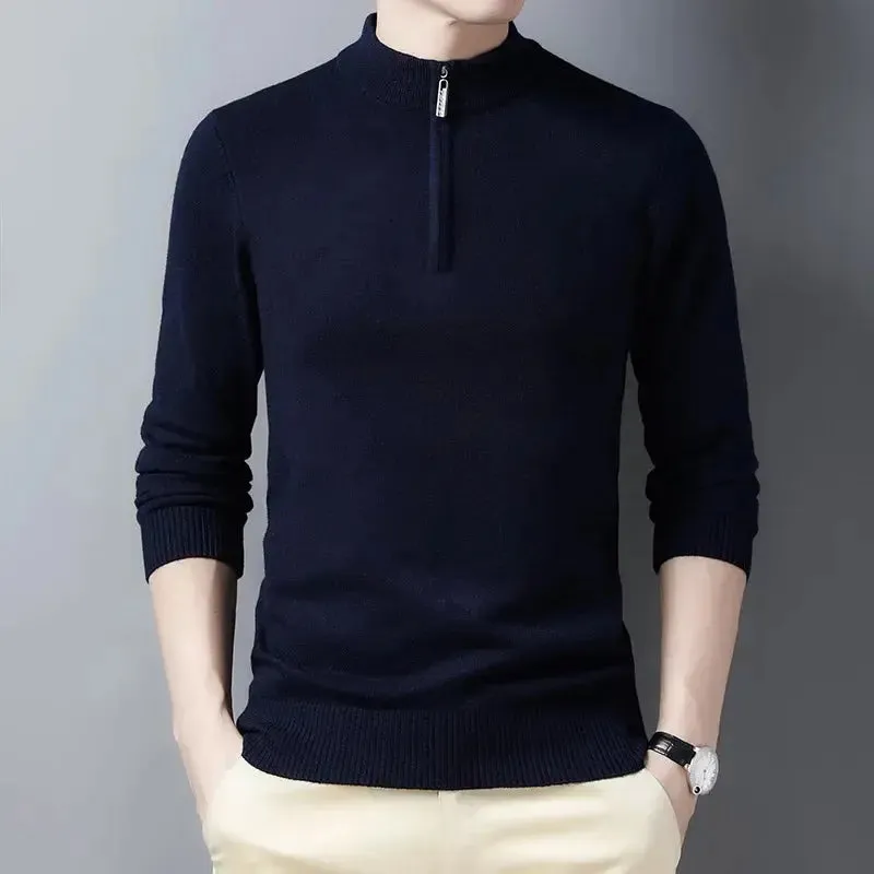 New Sweaters Men Fashion Half Zip Pullover Slim Fit Jumpers Knitwear Sweater