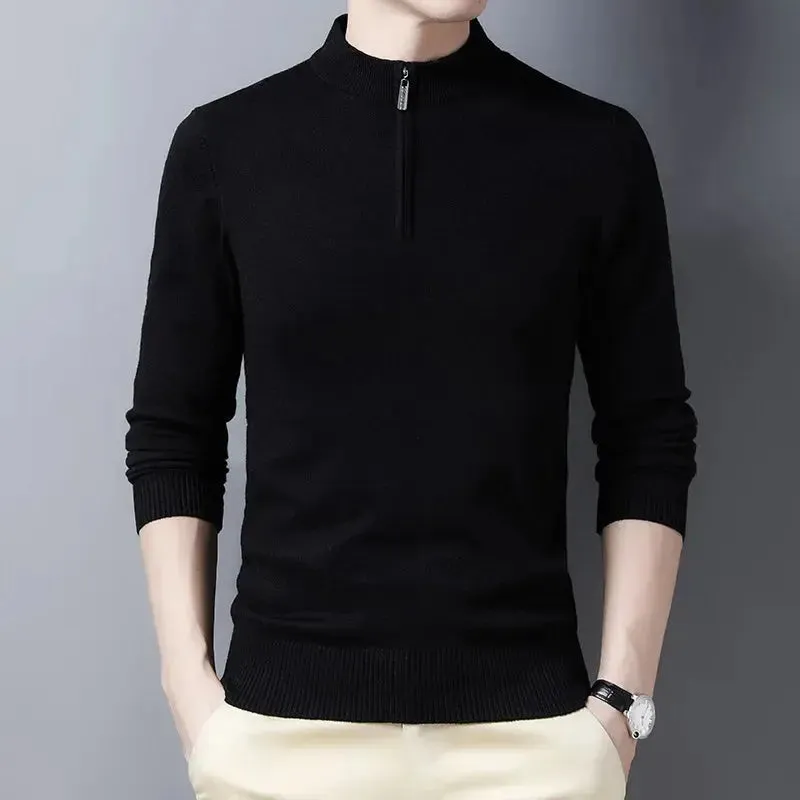 New Sweaters Men Fashion Half Zip Pullover Slim Fit Jumpers Knitwear Sweater