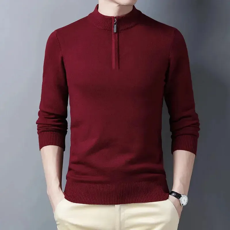 New Sweaters Men Fashion Half Zip Pullover Slim Fit Jumpers Knitwear Sweater