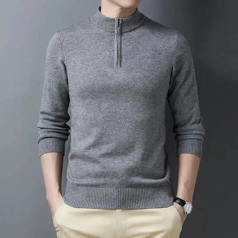 New Sweaters Men Fashion Half Zip Pullover Slim Fit Jumpers Knitwear Sweater