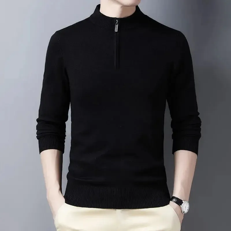 New Sweaters Men Fashion Half Zip Pullover Slim Fit Jumpers Knitwear Sweater
