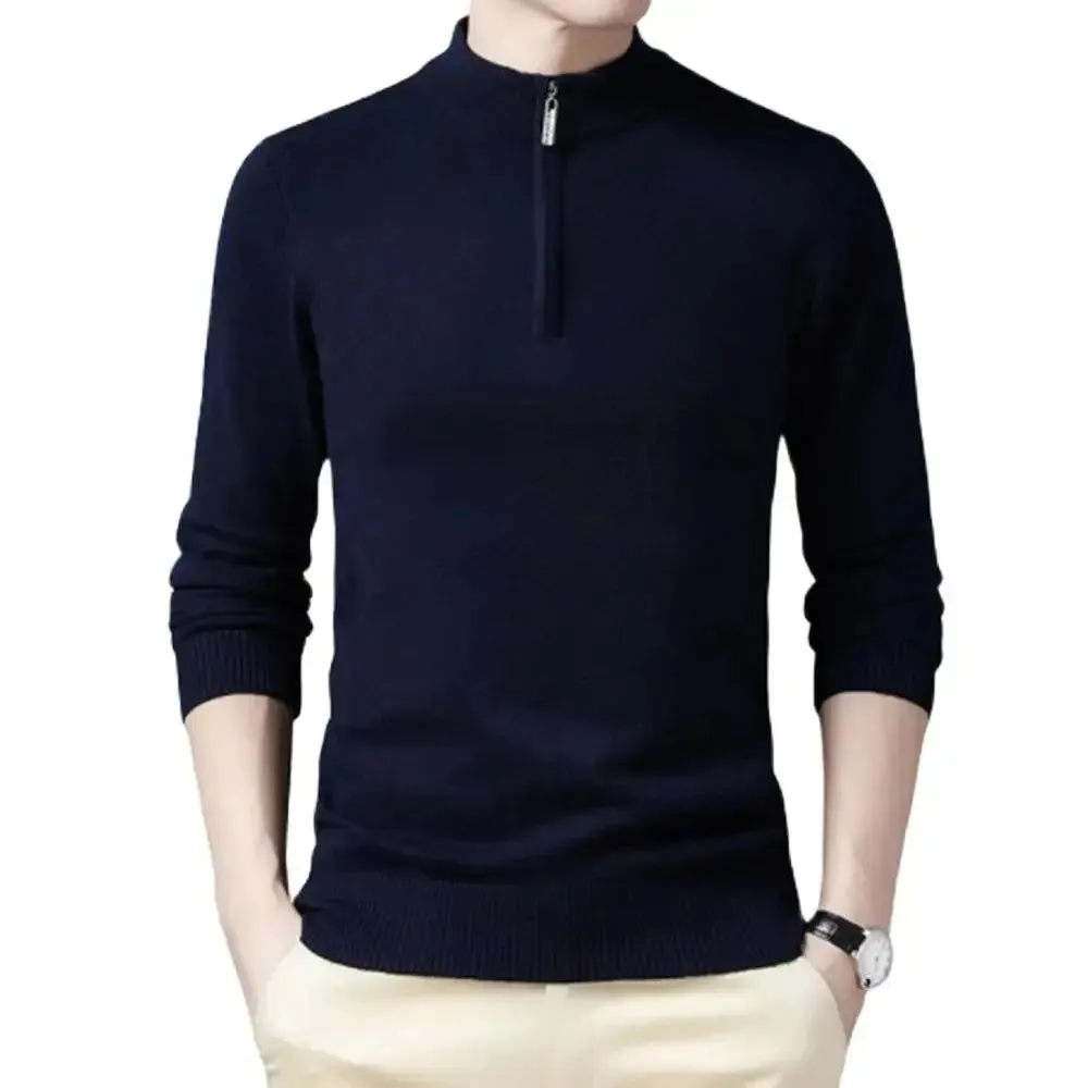 New Sweaters Men Fashion Half Zip Pullover Slim Fit Jumpers Knitwear Sweater
