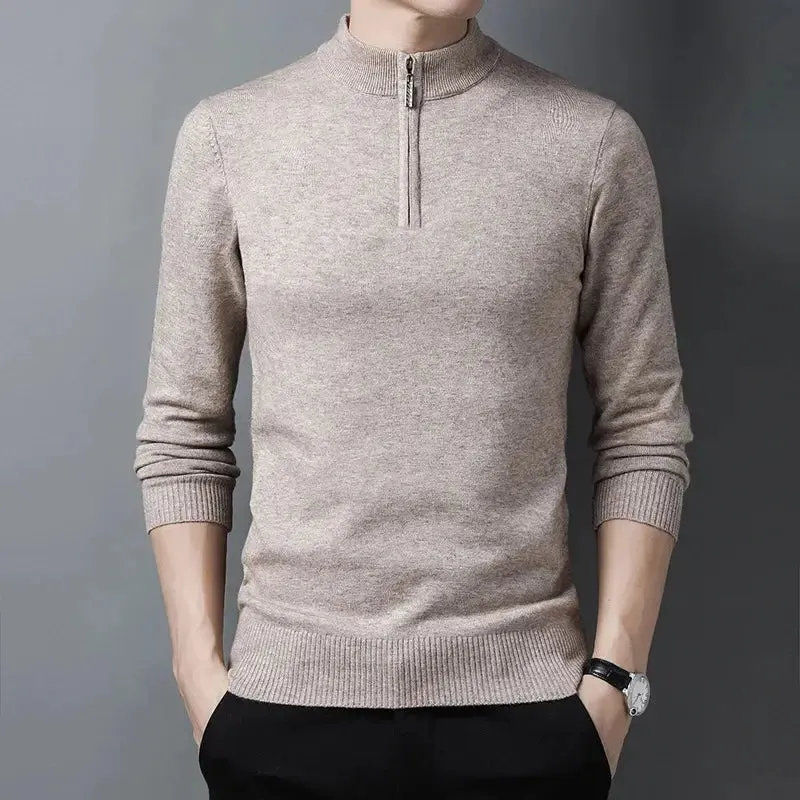 New Sweaters Men Fashion Half Zip Pullover Slim Fit Jumpers Knitwear Sweater
