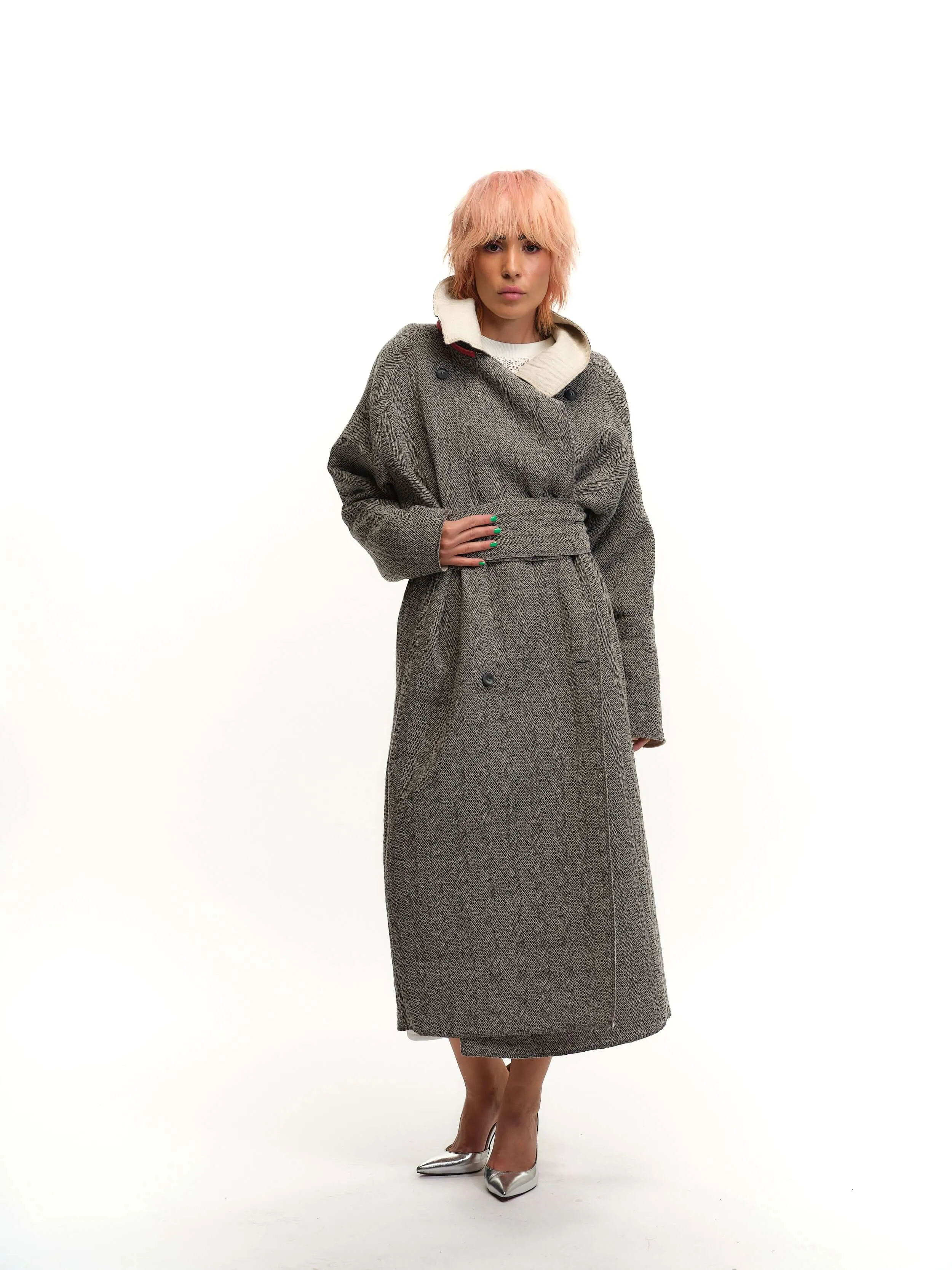 Oversized Two-Tone Wool-Blend Coat