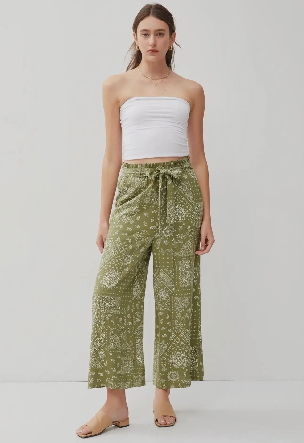 Paisley Print Belted Crop Pant