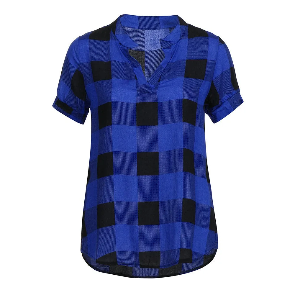 Plaid Blouse Cotton Tops