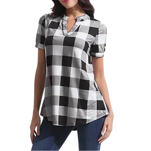 Plaid Blouse Cotton Tops