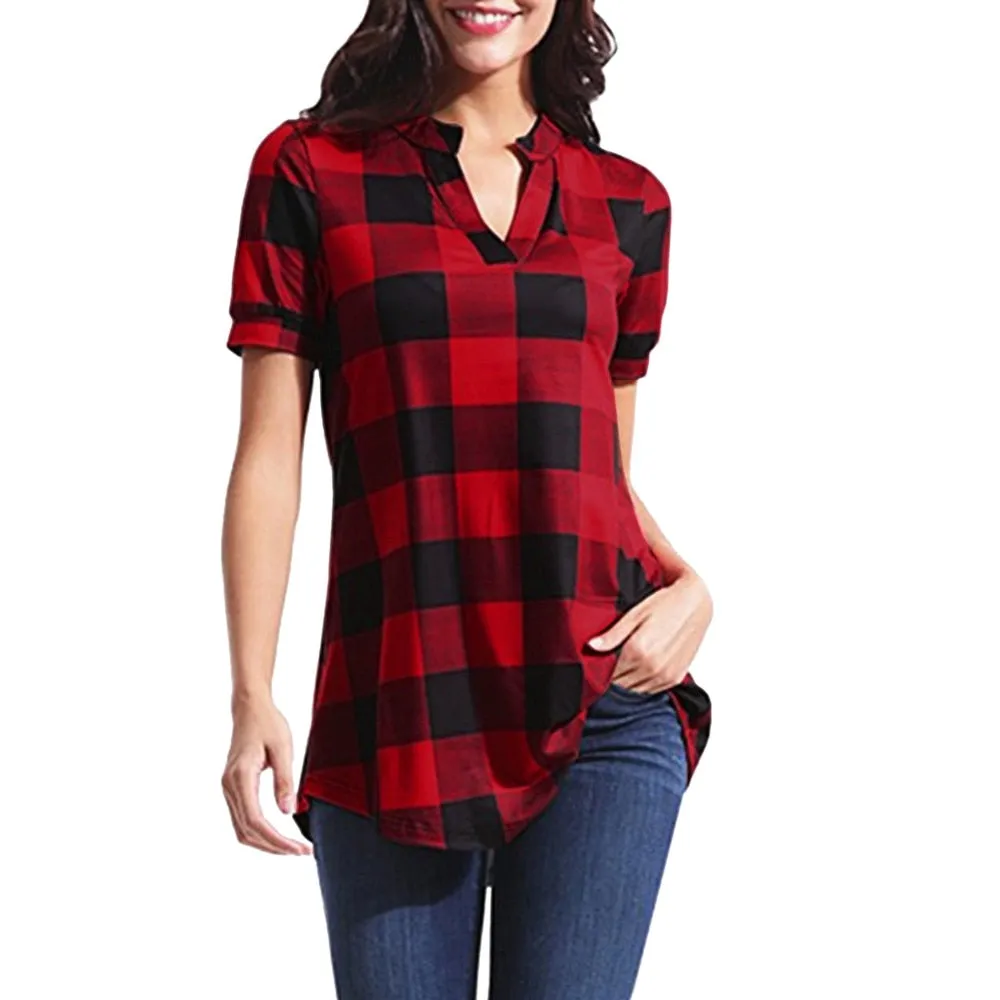 Plaid Blouse Cotton Tops