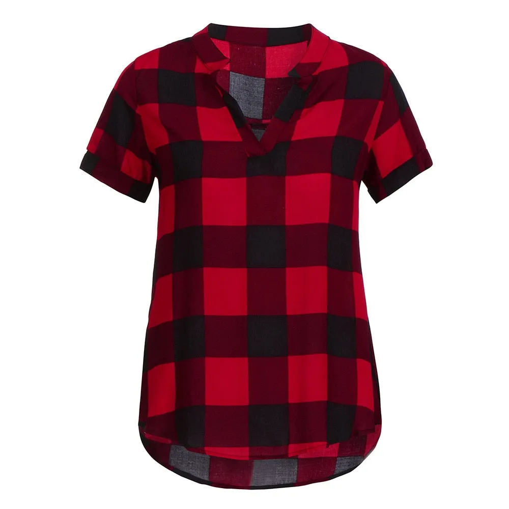 Plaid Blouse Cotton Tops