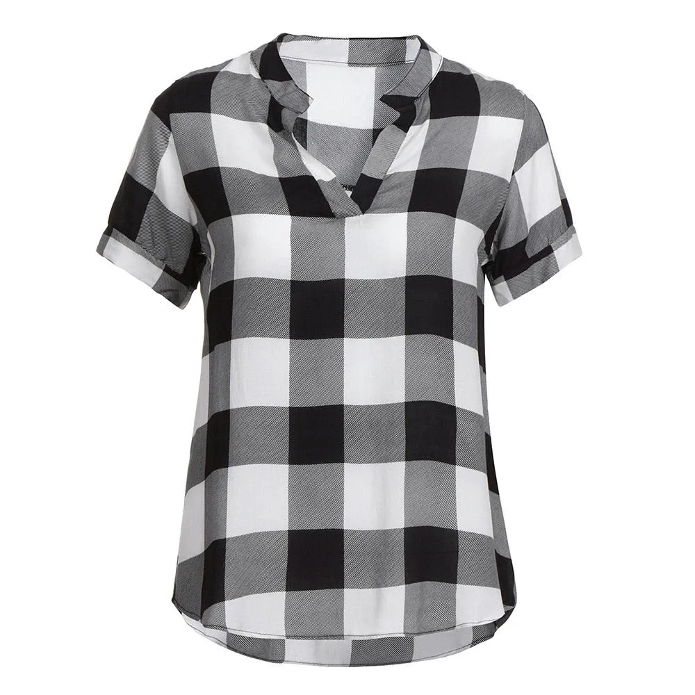Plaid Blouse Cotton Tops