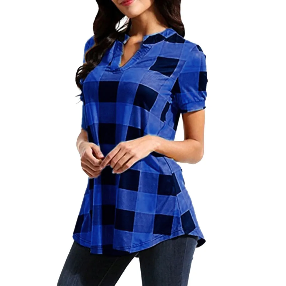 Plaid Blouse Cotton Tops