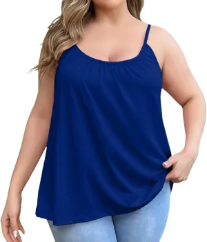 Plus Size Tank Top for Women with Bra Adjustable Strap Comfort Colors Sleeveless Shirts Loose Fit Camisole Undershirt