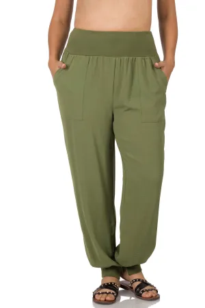 PLUS SIZE WOVEN AIRFLOW WIDE WAISTBAND JOGGER PANTS
