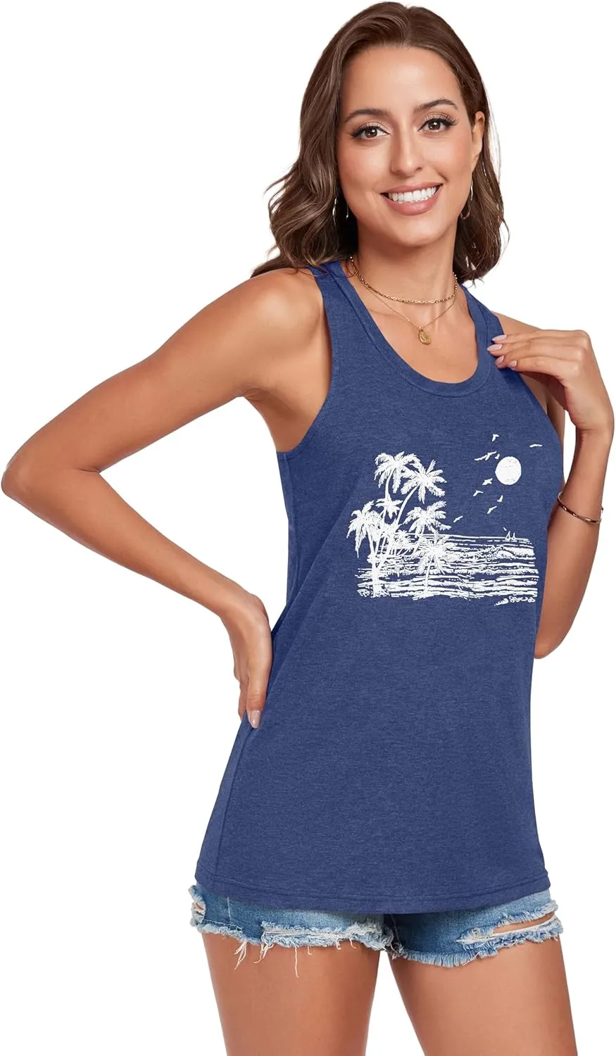 Racerback Tank Tops for Women Summer Sleeveless Round Neck Casual Graphic Tunic Shirts