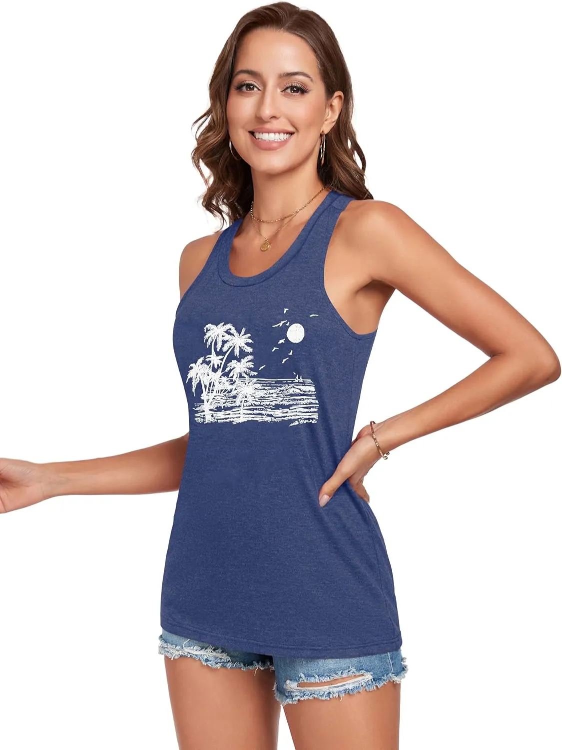 Racerback Tank Tops for Women Summer Sleeveless Round Neck Casual Graphic Tunic Shirts