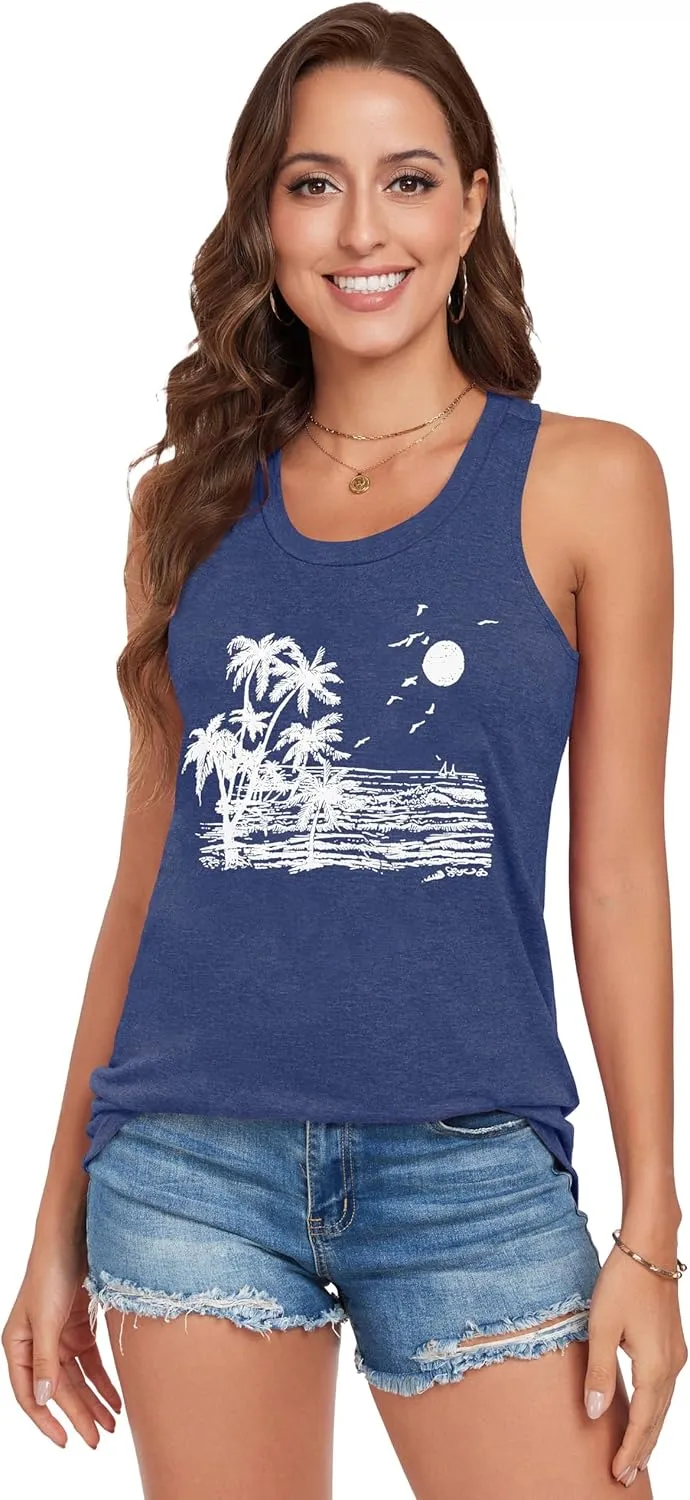 Racerback Tank Tops for Women Summer Sleeveless Round Neck Casual Graphic Tunic Shirts