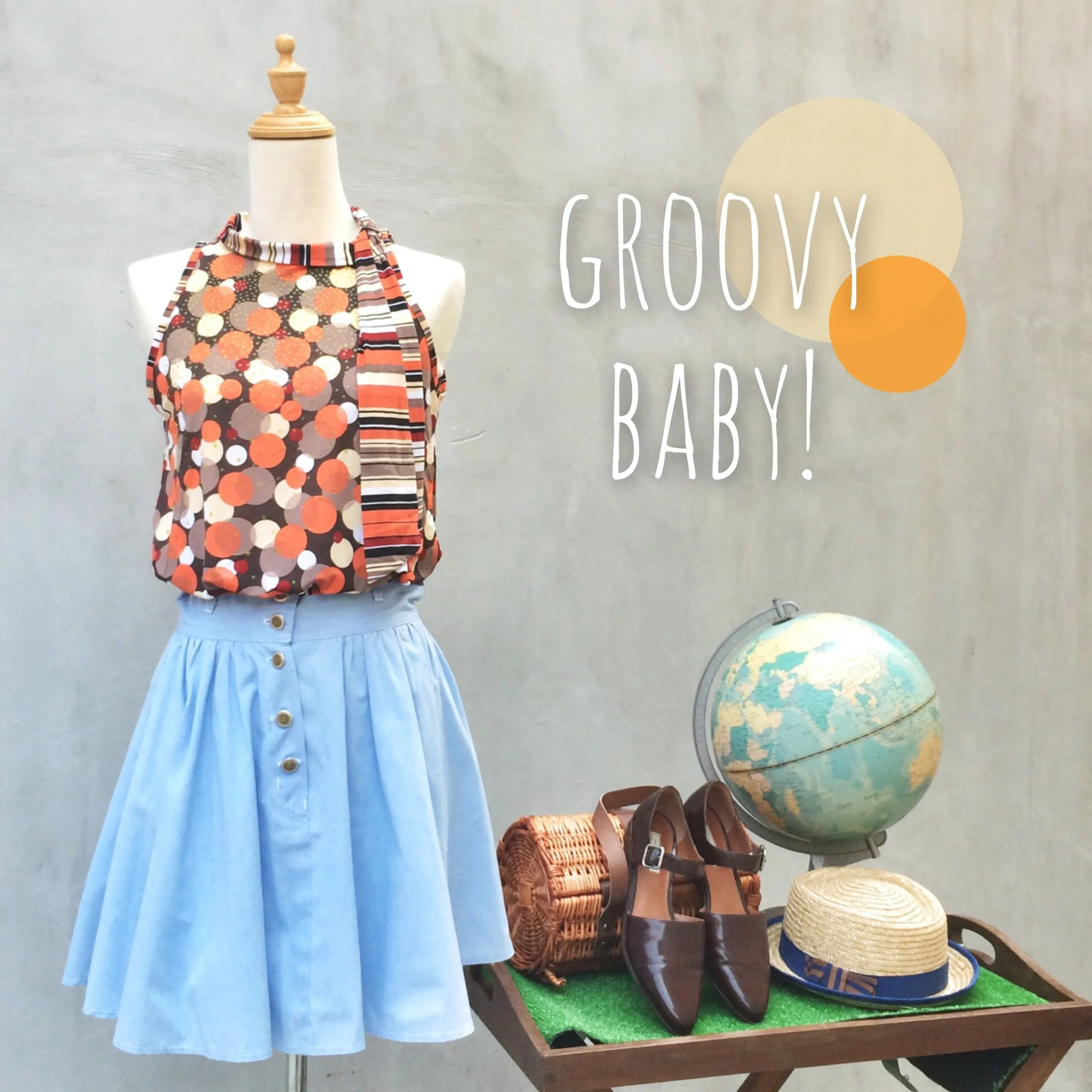 SALE ! |  Groovy Baby | Psychedelic retro flower power mod 60s style Halter top with necktie