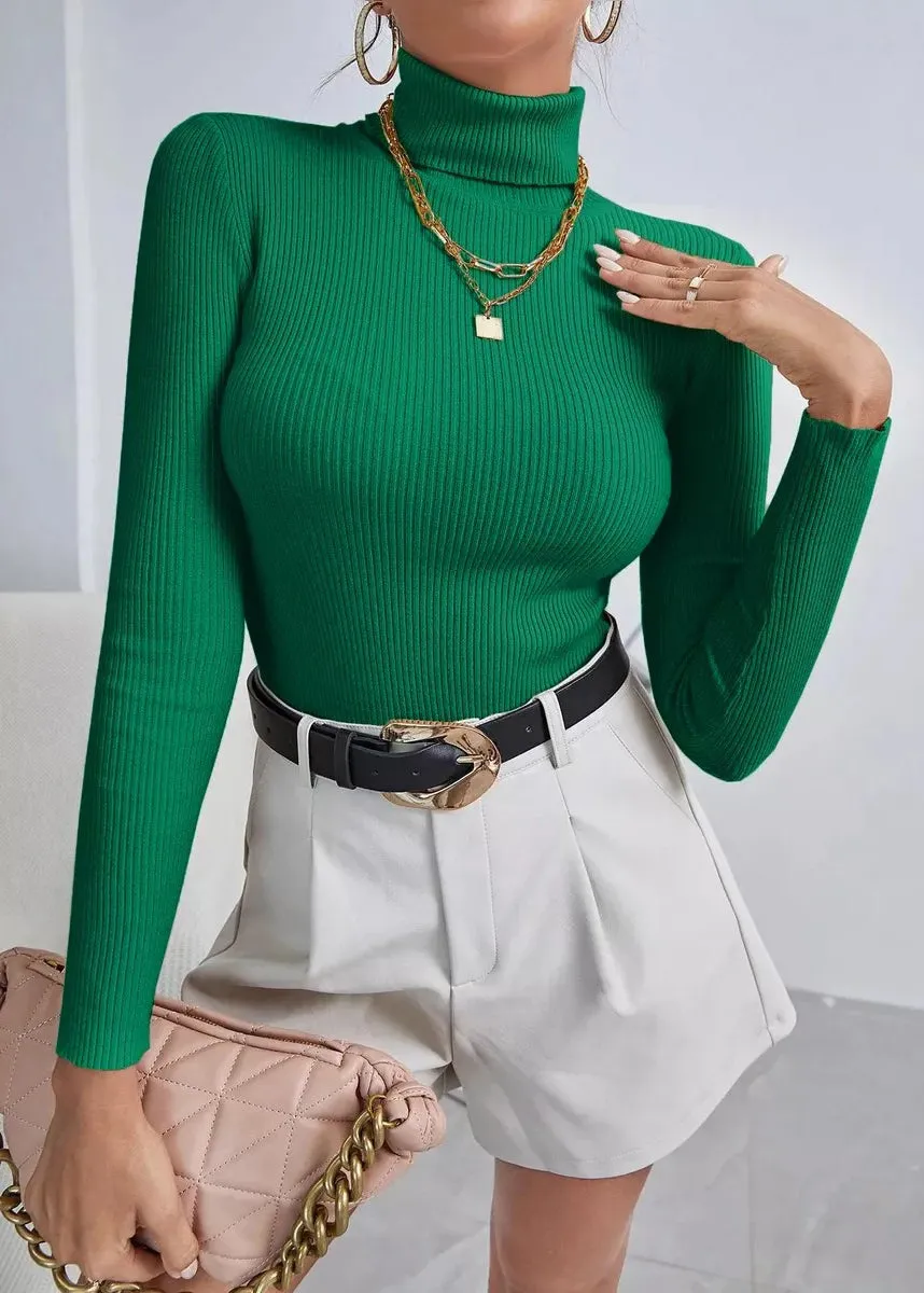 Simple Versatile Black Hign Neck Knit Sweaters Tops Fall