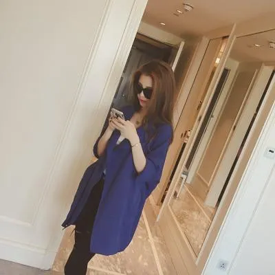 Slim 3/4 Sleeves Turn-down Collar Long Loose Coat