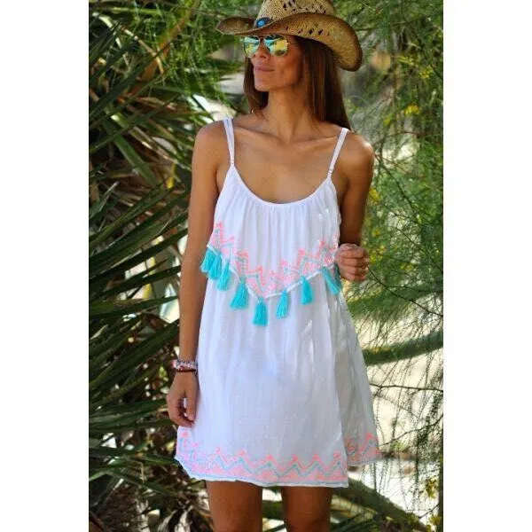 Spaghetti O-neck Backless Strap Short Dress