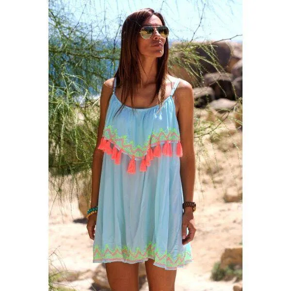 Spaghetti O-neck Backless Strap Short Dress