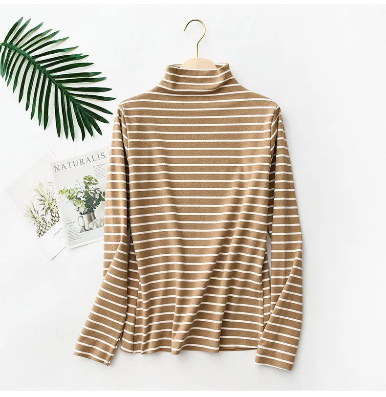 Striped Cation Matching Women Half-Height Collar Warm Matching Knitted Tops Outerwear