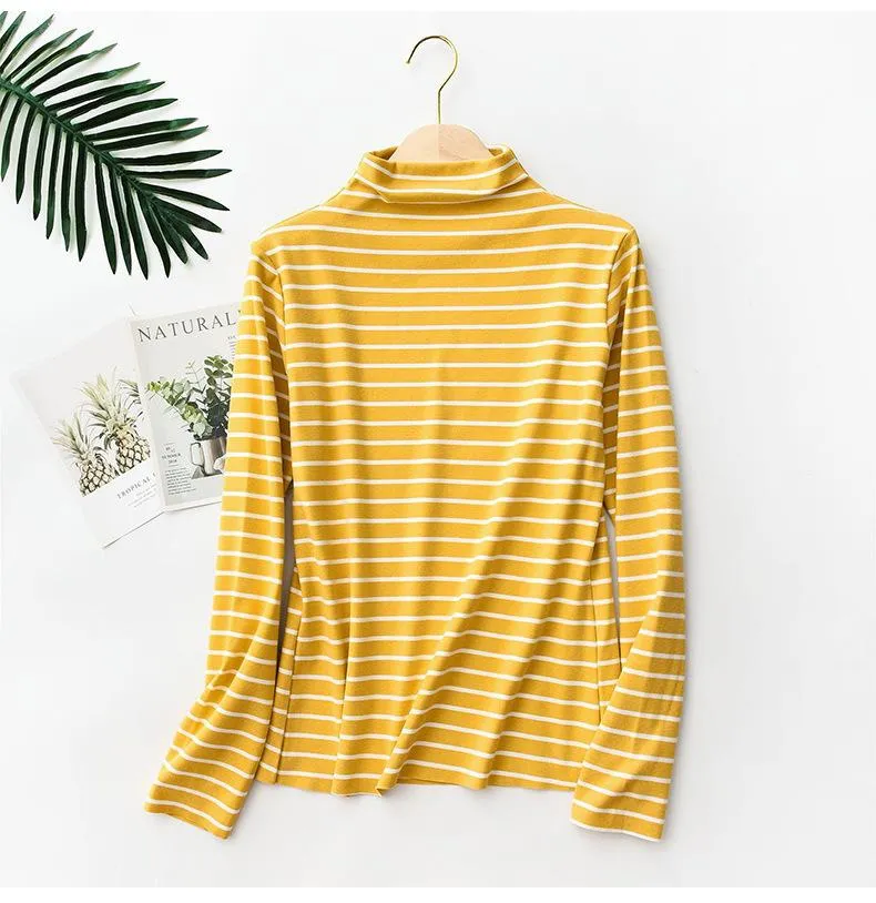 Striped Cation Matching Women Half-Height Collar Warm Matching Knitted Tops Outerwear