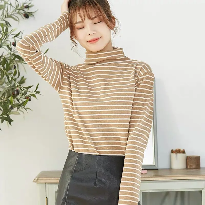 Striped Cation Matching Women Half-Height Collar Warm Matching Knitted Tops Outerwear