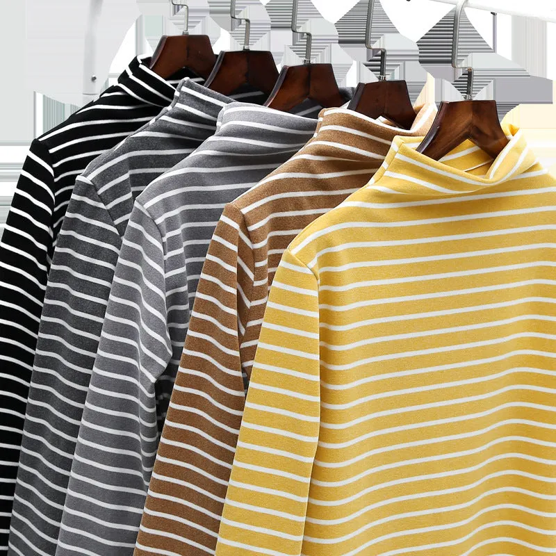 Striped Cation Matching Women Half-Height Collar Warm Matching Knitted Tops Outerwear