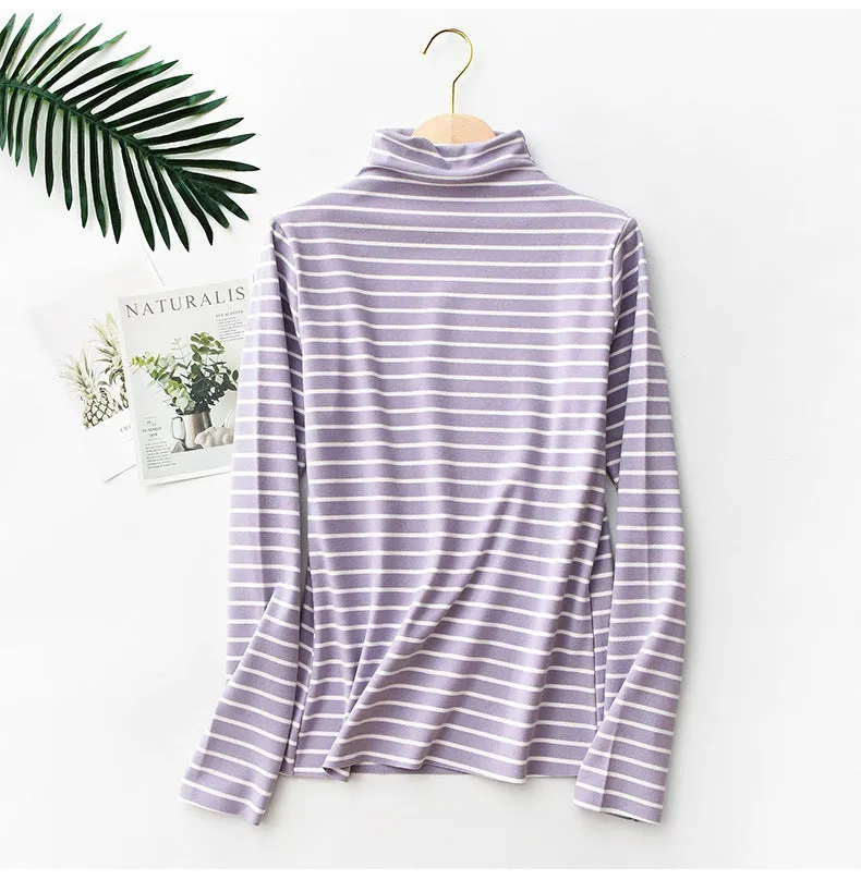 Striped Cation Matching Women Half-Height Collar Warm Matching Knitted Tops Outerwear