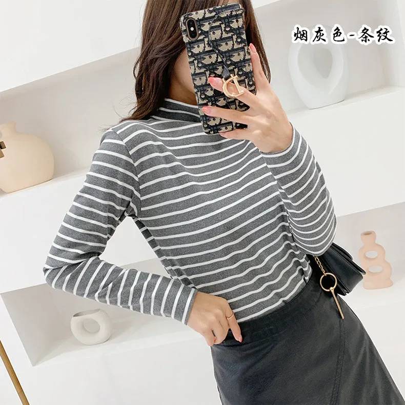 Striped Cation Matching Women Half-Height Collar Warm Matching Knitted Tops Outerwear
