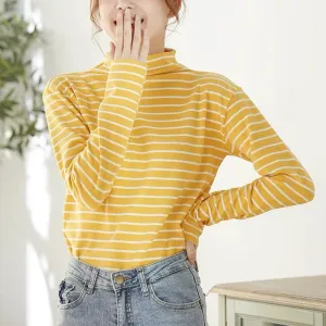 Striped Cation Matching Women Half-Height Collar Warm Matching Knitted Tops Outerwear