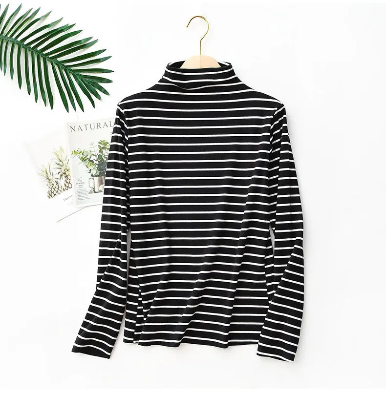 Striped Cation Matching Women Half-Height Collar Warm Matching Knitted Tops Outerwear