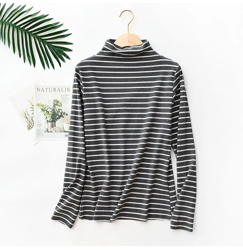 Striped Cation Matching Women Half-Height Collar Warm Matching Knitted Tops Outerwear