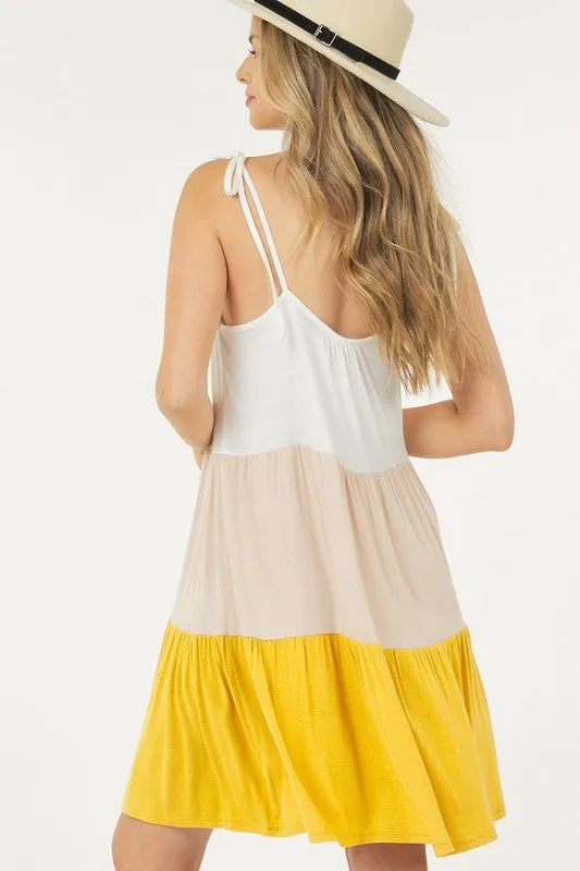 Taupe Sleeveless Color Block Dress